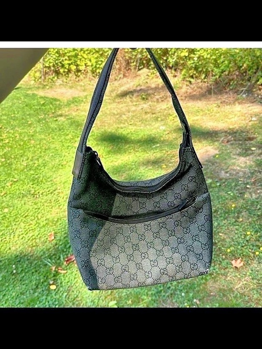 Gucci GG Monogram Canvas Hobo Bag Shoulder Bag in Black & Gray